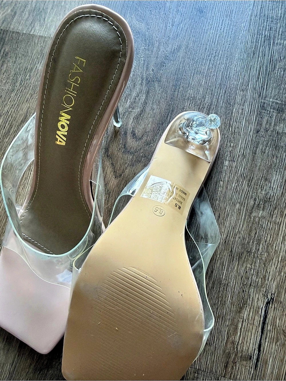 Fashion Nova Clear Heels with Embellished Toe